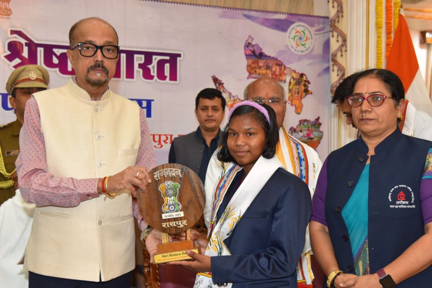 रायपुर-:-राज्यपाल-डेका-ने-राष्ट्रीय-बाल-पुरूस्कार-से-सम्मानित-बालिका-का-किया-सम्मान